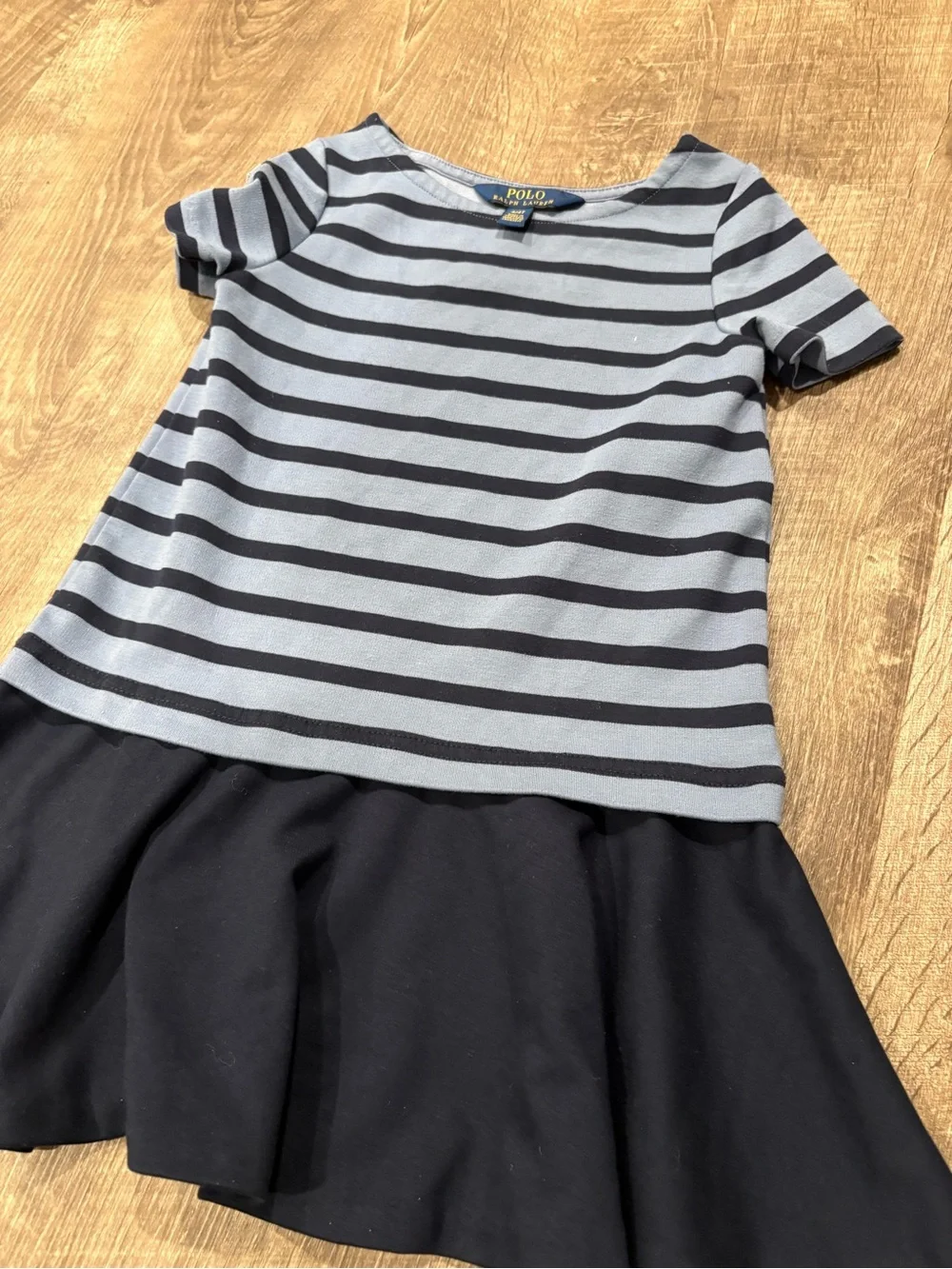 Polo Ralph Lauren Girls Striped Drop Waist Dress Knit Blue Navy Size 4 4T Preppy